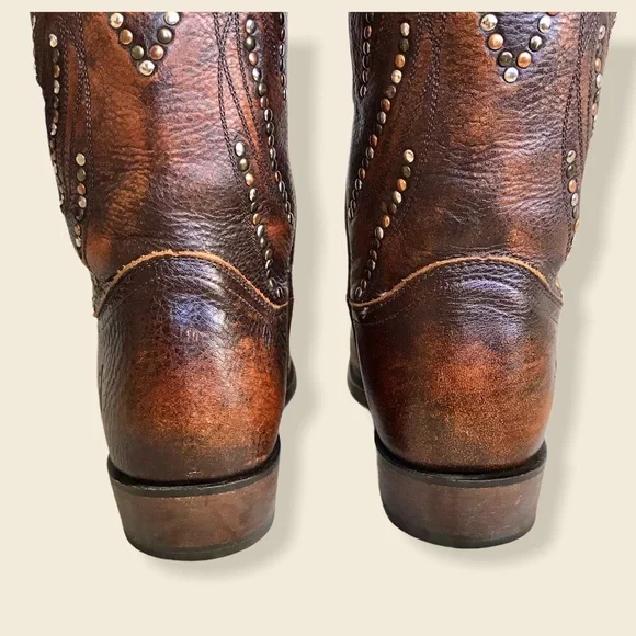 Frye Billy Stud Pull On Distressed Cowboy Boots - Picture 13 of 15